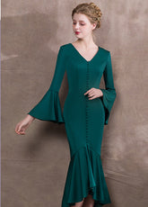 Green Elegant V-Neck Fishtail Evening Dress - FashionByTeresa
